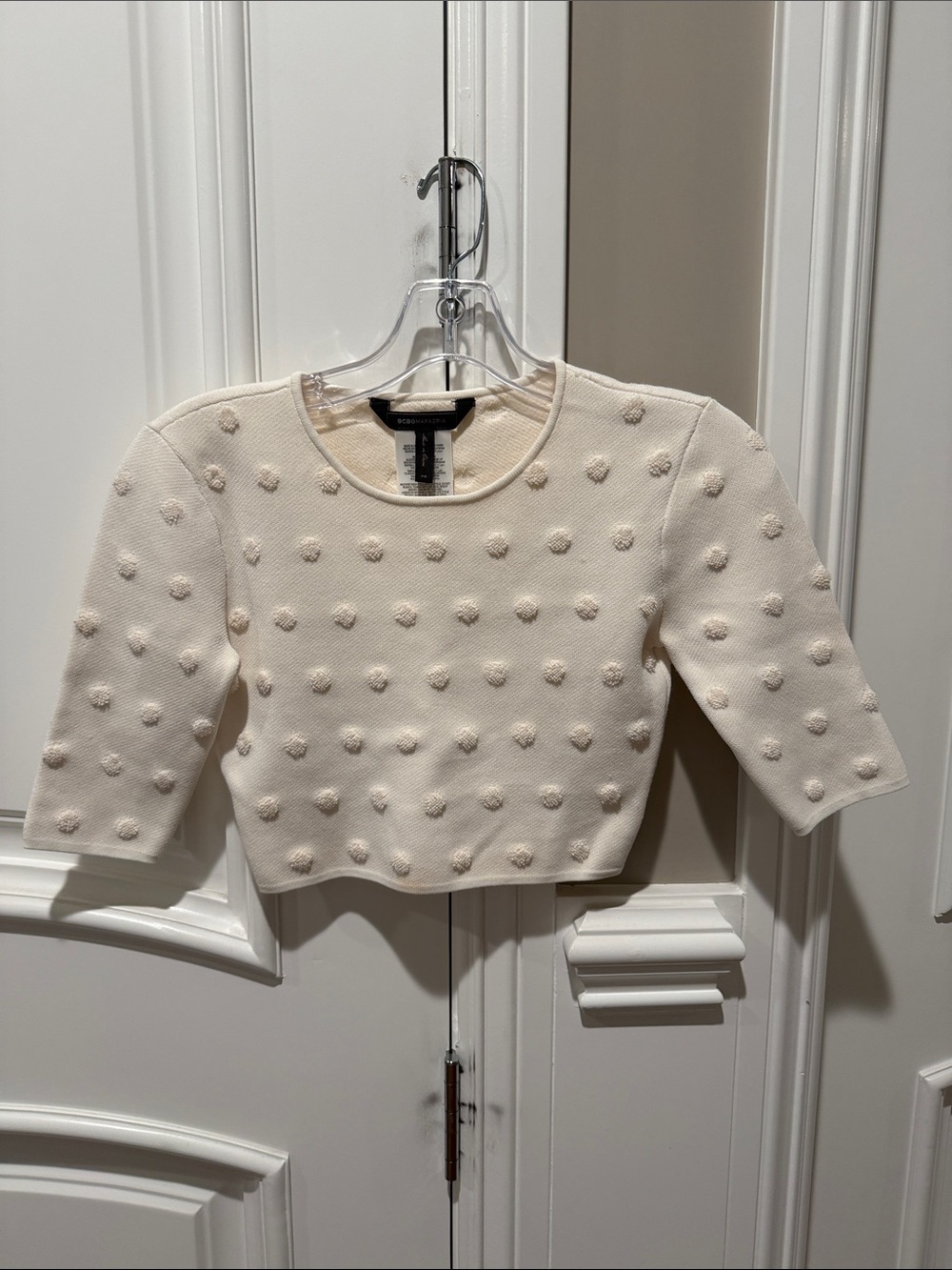 BCBG Cream Pom-Pom Crop Sweater